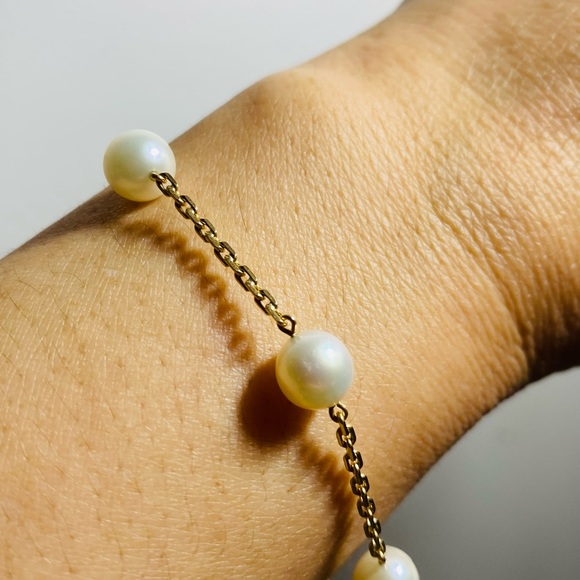 Solid Yellow Gold Pearl Bracelet PL 75mm K18 - Picture 4 of 4